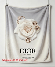 Dior Rose Gold Jewelry White Rose Flannel Sofa Throw Blanket D342